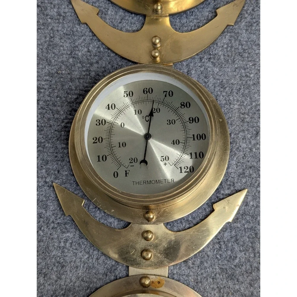 Vintage Brass Anchor Wall Weather Station Quartz Clock Thermometer Hygro READ
